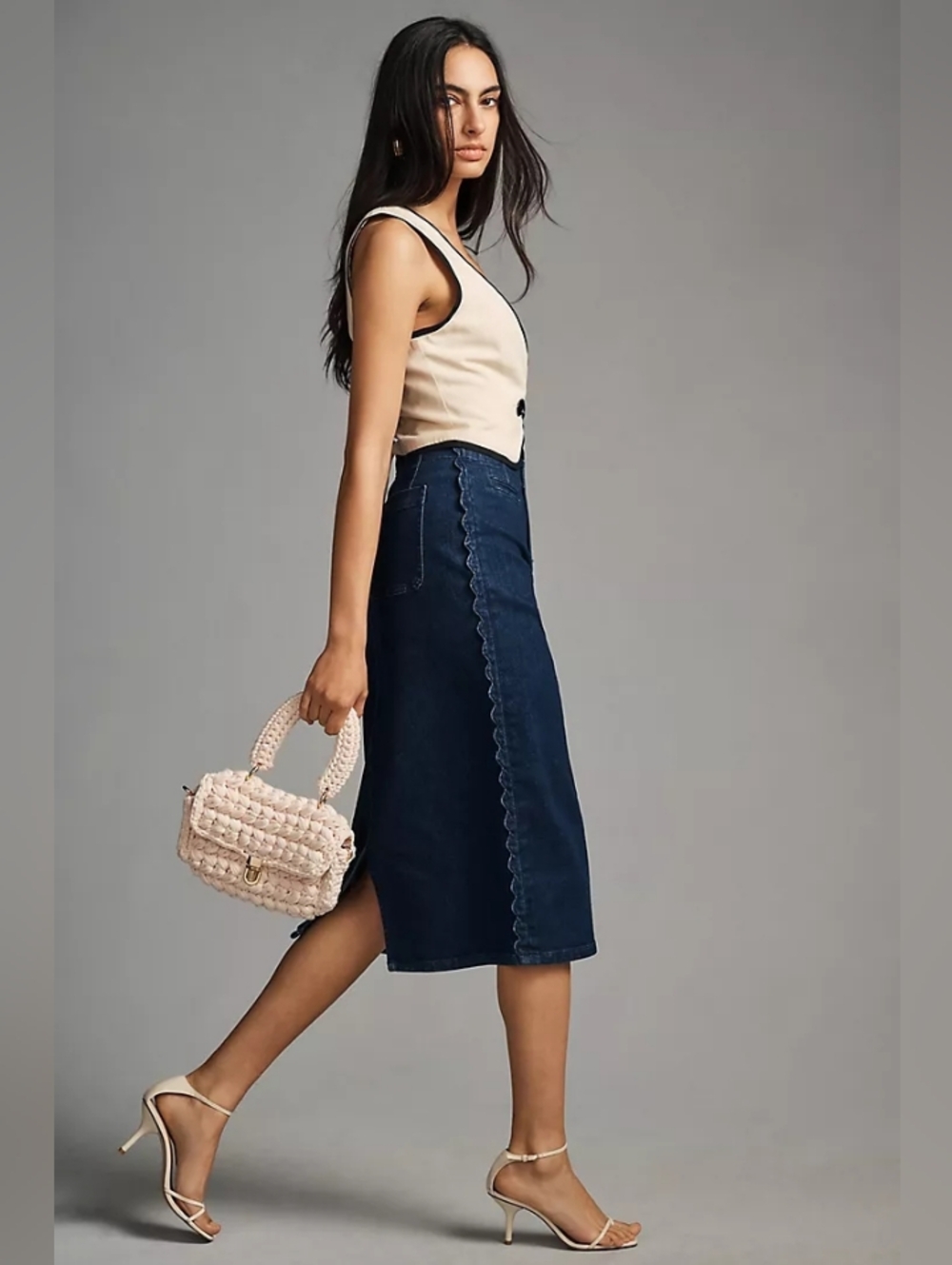 Maeve Slim Scalloped Denim Skirt